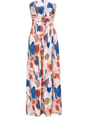 Women's Maxi Dress Blue Brown Strapless Neck Sleeveless A LINE Summer Comfort